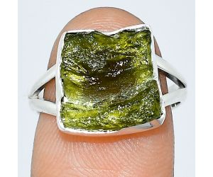 Genuine Czech Moldavite Rough Ring size-7 SDR238933 R-1002, 12x12 mm