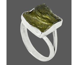 Genuine Czech Moldavite Rough Ring size-7 SDR238933 R-1002, 12x12 mm