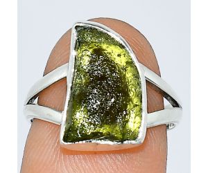 Genuine Czech Moldavite Rough Ring size-7 SDR238936 R-1002, 9x14 mm