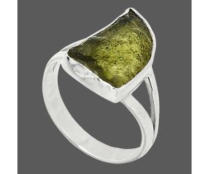 Genuine Czech Moldavite Rough Ring size-7 SDR238936 R-1002, 9x14 mm