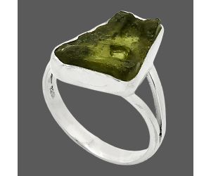 Genuine Czech Moldavite Rough Ring size-8 SDR238945 R-1002, 11x17 mm