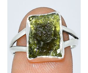 Genuine Czech Moldavite Rough Ring size-8 SDR238948 R-1002, 9x12 mm