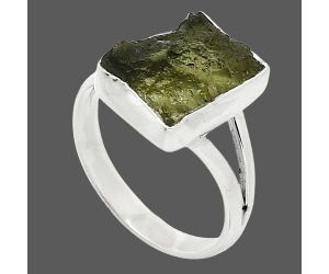 Genuine Czech Moldavite Rough Ring size-8 SDR238948 R-1002, 9x12 mm