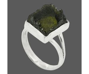 Genuine Czech Moldavite Rough Ring size-8 SDR238951 R-1002, 11x13 mm