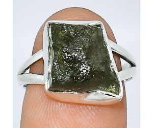 Genuine Czech Moldavite Rough Ring size-8 SDR238952 R-1002, 10x12 mm