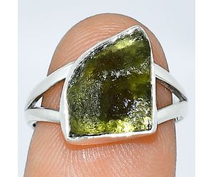 Genuine Czech Moldavite Rough Ring size-7 SDR238957 R-1002, 10x14 mm