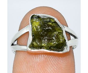 Genuine Czech Moldavite Rough Ring size-7 SDR238960 R-1002, 10x13 mm