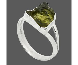 Genuine Czech Moldavite Rough Ring size-7 SDR238960 R-1002, 10x13 mm