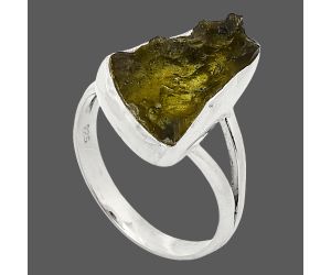 Genuine Czech Moldavite Rough Ring size-8 SDR238971 R-1002, 11x18 mm