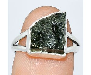 Genuine Czech Moldavite Rough Ring size-8 SDR238972 R-1002, 10x12 mm