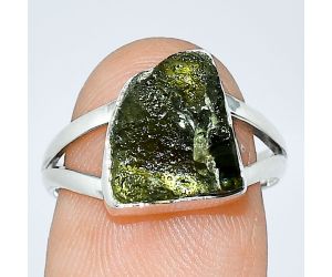 Genuine Czech Moldavite Rough Ring size-7 SDR238975 R-1002, 10x11 mm