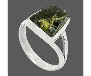 Genuine Czech Moldavite Rough Ring size-7 SDR238975 R-1002, 10x11 mm