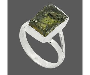 Genuine Czech Moldavite Rough Ring size-7 SDR238977 R-1002, 8x14 mm