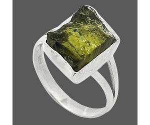 Genuine Czech Moldavite Rough Ring size-8 SDR238983 R-1002, 11x14 mm