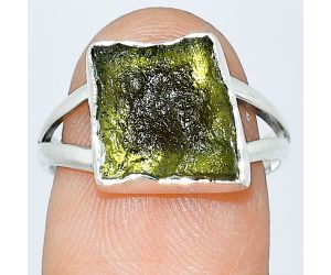 Genuine Czech Moldavite Rough Ring size-7 SDR238984 R-1002, 10x11 mm