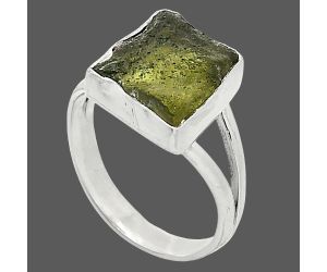 Genuine Czech Moldavite Rough Ring size-7 SDR238984 R-1002, 10x11 mm