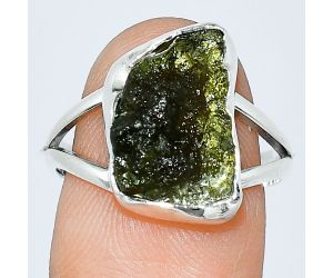 Genuine Czech Moldavite Rough Ring size-8 SDR238985 R-1002, 9x14 mm