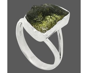 Genuine Czech Moldavite Rough Ring size-8 SDR238985 R-1002, 9x14 mm