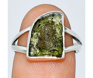 Genuine Czech Moldavite Rough Ring size-7 SDR238994 R-1002, 9x12 mm