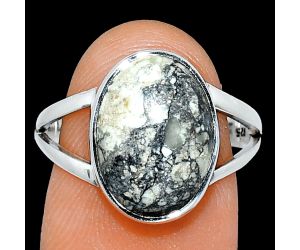 Authentic White Buffalo Turquoise Nevada Ring size-8 SDR239000 R-1002, 10x14 mm