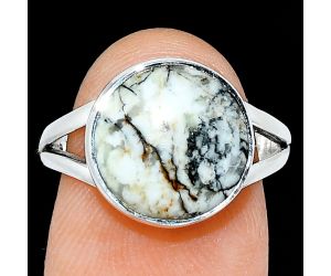 Authentic White Buffalo Turquoise Nevada Ring size-8 SDR239001 R-1002, 12x12 mm