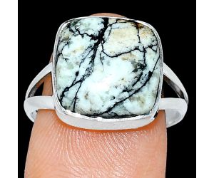 Authentic White Buffalo Turquoise Nevada Ring size-8 SDR239007 R-1002, 13x13 mm