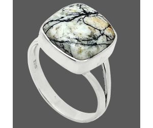Authentic White Buffalo Turquoise Nevada Ring size-8 SDR239007 R-1002, 13x13 mm