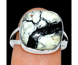 Authentic White Buffalo Turquoise Nevada Ring size-8 SDR239008 R-1002, 14x14 mm