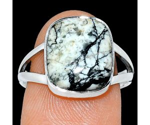 Authentic White Buffalo Turquoise Nevada Ring size-8 SDR239009 R-1002, 11x13 mm