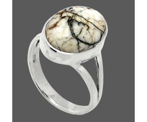 Authentic White Buffalo Turquoise Nevada Ring size-8 SDR239010 R-1002, 11x15 mm