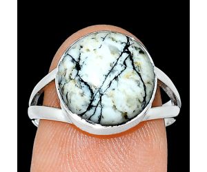 Authentic White Buffalo Turquoise Nevada Ring size-7.5 SDR239014 R-1002, 12x12 mm