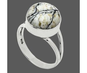 Authentic White Buffalo Turquoise Nevada Ring size-7.5 SDR239014 R-1002, 12x12 mm