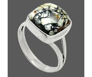 Authentic White Buffalo Turquoise Nevada Ring size-8 SDR239017 R-1002, 12x12 mm
