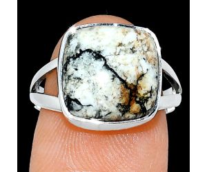 Authentic White Buffalo Turquoise Nevada Ring size-7.5 SDR239023 R-1002, 12x12 mm