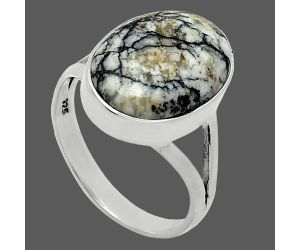 Authentic White Buffalo Turquoise Nevada Ring size-9 SDR239028 R-1002, 12x16 mm