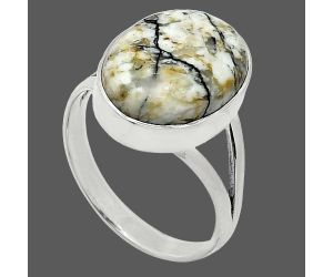 Authentic White Buffalo Turquoise Nevada Ring size-9 SDR239030 R-1002, 12x16 mm
