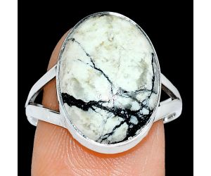 Authentic White Buffalo Turquoise Nevada Ring size-9 SDR239031 R-1002, 13x17 mm