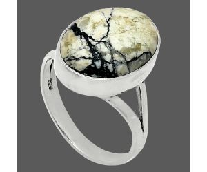 Authentic White Buffalo Turquoise Nevada Ring size-9 SDR239031 R-1002, 13x17 mm