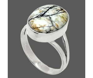 Authentic White Buffalo Turquoise Nevada Ring size-8 SDR239033 R-1002, 11x15 mm