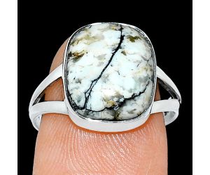 Authentic White Buffalo Turquoise Nevada Ring size-8 SDR239035 R-1002, 11x13 mm