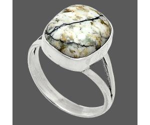 Authentic White Buffalo Turquoise Nevada Ring size-8 SDR239035 R-1002, 11x13 mm