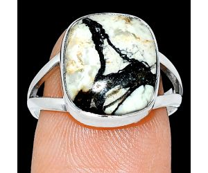 Authentic White Buffalo Turquoise Nevada Ring size-7.5 SDR239036 R-1002, 11x13 mm