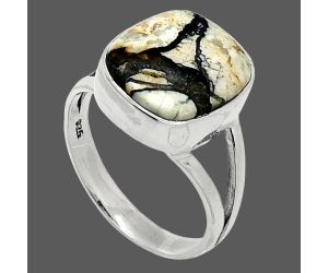 Authentic White Buffalo Turquoise Nevada Ring size-7.5 SDR239036 R-1002, 11x13 mm