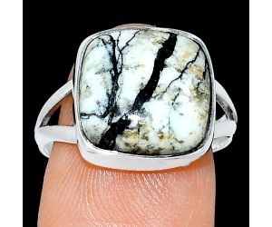 Authentic White Buffalo Turquoise Nevada Ring size-8 SDR239037 R-1002, 13x13 mm
