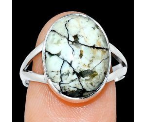 Authentic White Buffalo Turquoise Nevada Ring size-9 SDR239052 R-1002, 12x16 mm