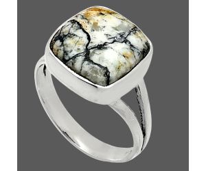 Authentic White Buffalo Turquoise Nevada Ring size-7.5 SDR239053 R-1002, 12x12 mm