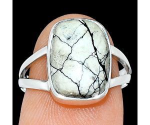 Authentic White Buffalo Turquoise Nevada Ring size-7 SDR239065 R-1002, 10x13 mm