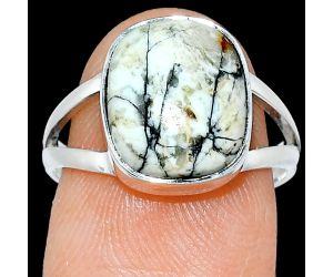 Authentic White Buffalo Turquoise Nevada Ring size-7.5 SDR239066 R-1002, 10x12 mm