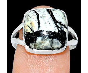 Authentic White Buffalo Turquoise Nevada Ring size-9 SDR239070 R-1002, 13x13 mm