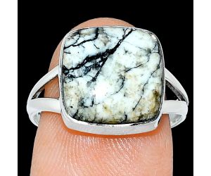 Authentic White Buffalo Turquoise Nevada Ring size-8 SDR239073 R-1002, 12x12 mm